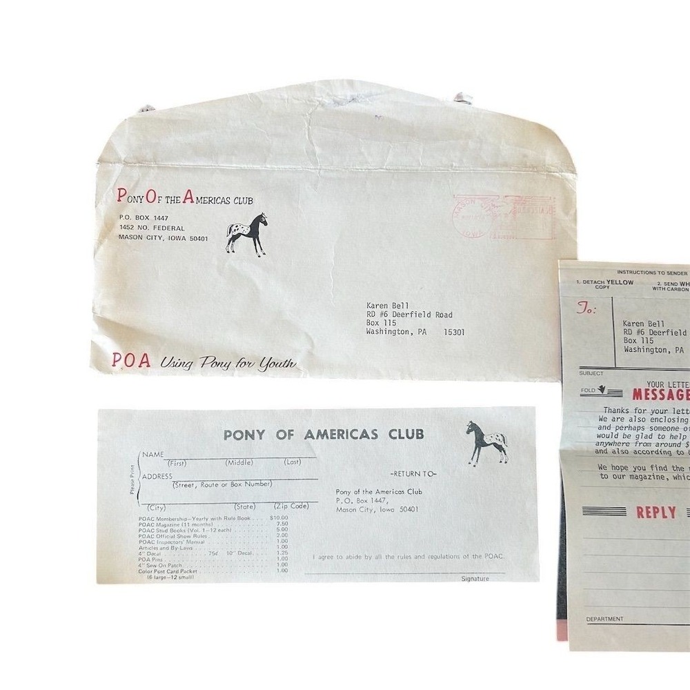 Pony Of The Americas Club VTG Letterhead Stationery Forms Membership Packet
